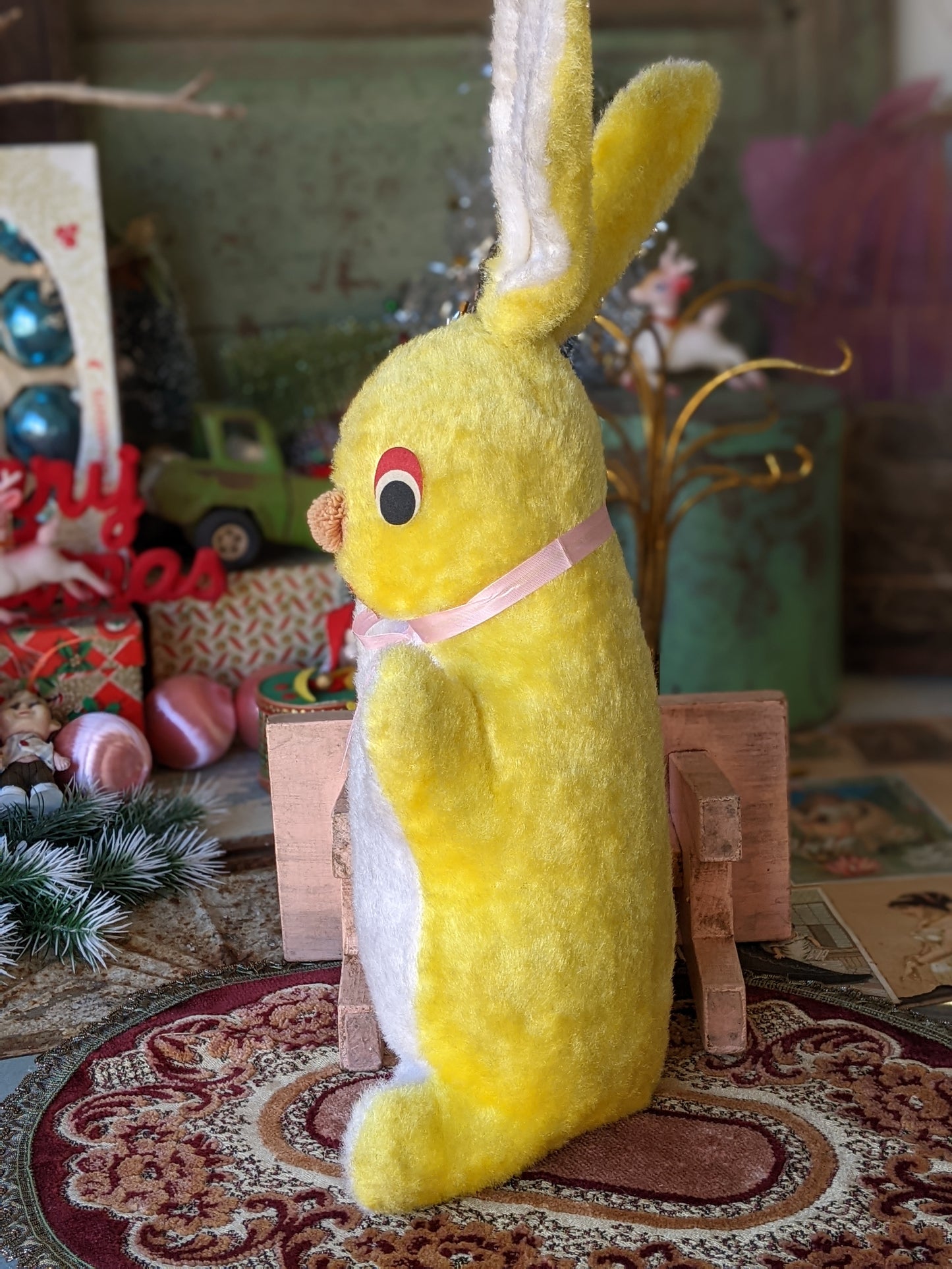 1950s Carnival Stuffed Bunny Prize Yellow Adorable !! Awesome Vintage Gifts & Collectibles