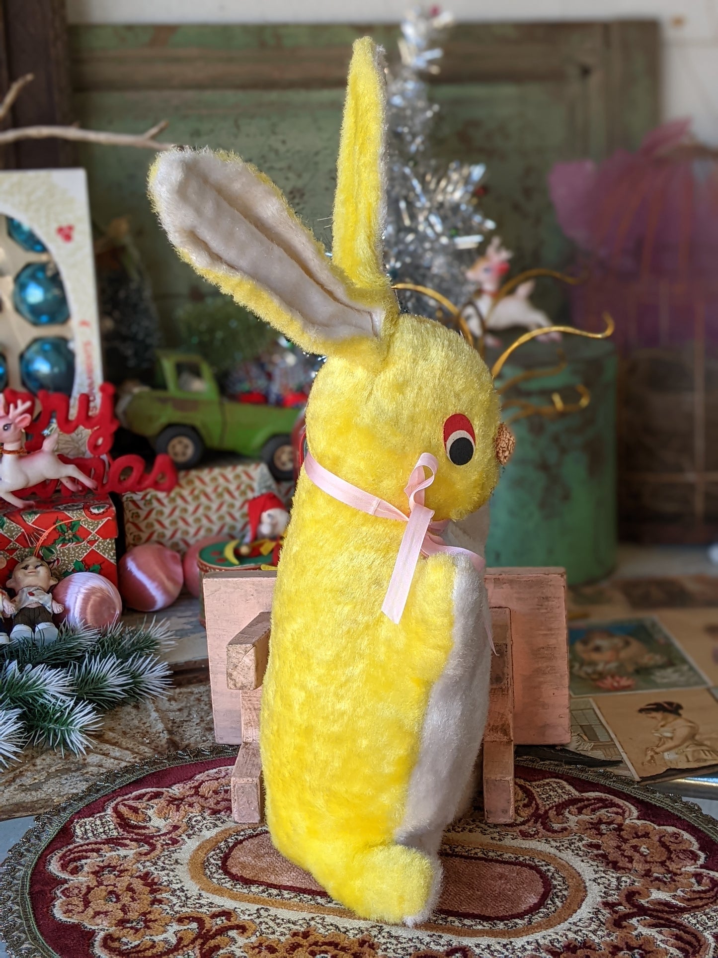 1950s Carnival Stuffed Bunny Prize Yellow Adorable !! Awesome Vintage Gifts & Collectibles