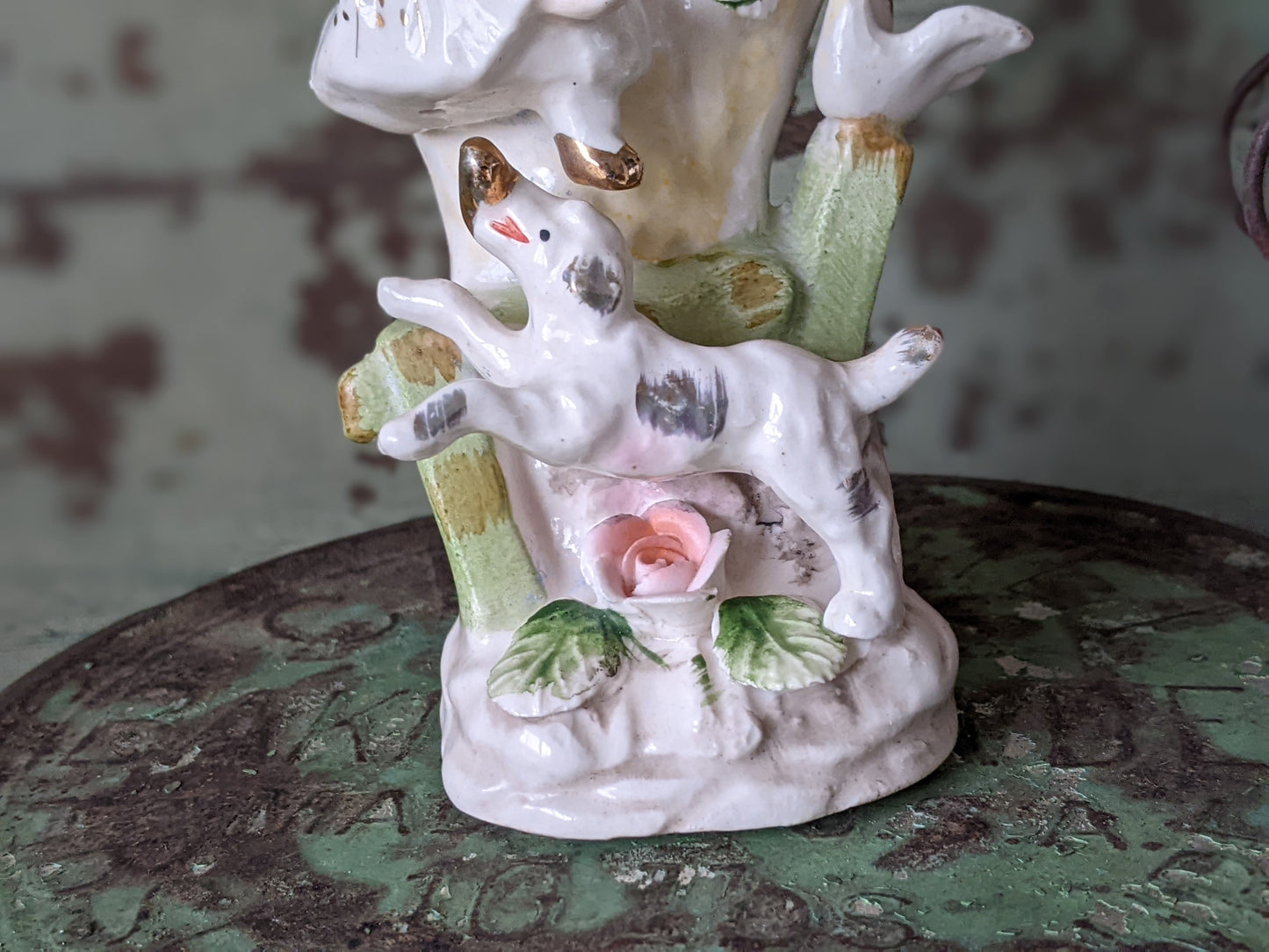 1950s Bud Vase of Child Playing w Dog **Japanese Import **Golden Shoe
