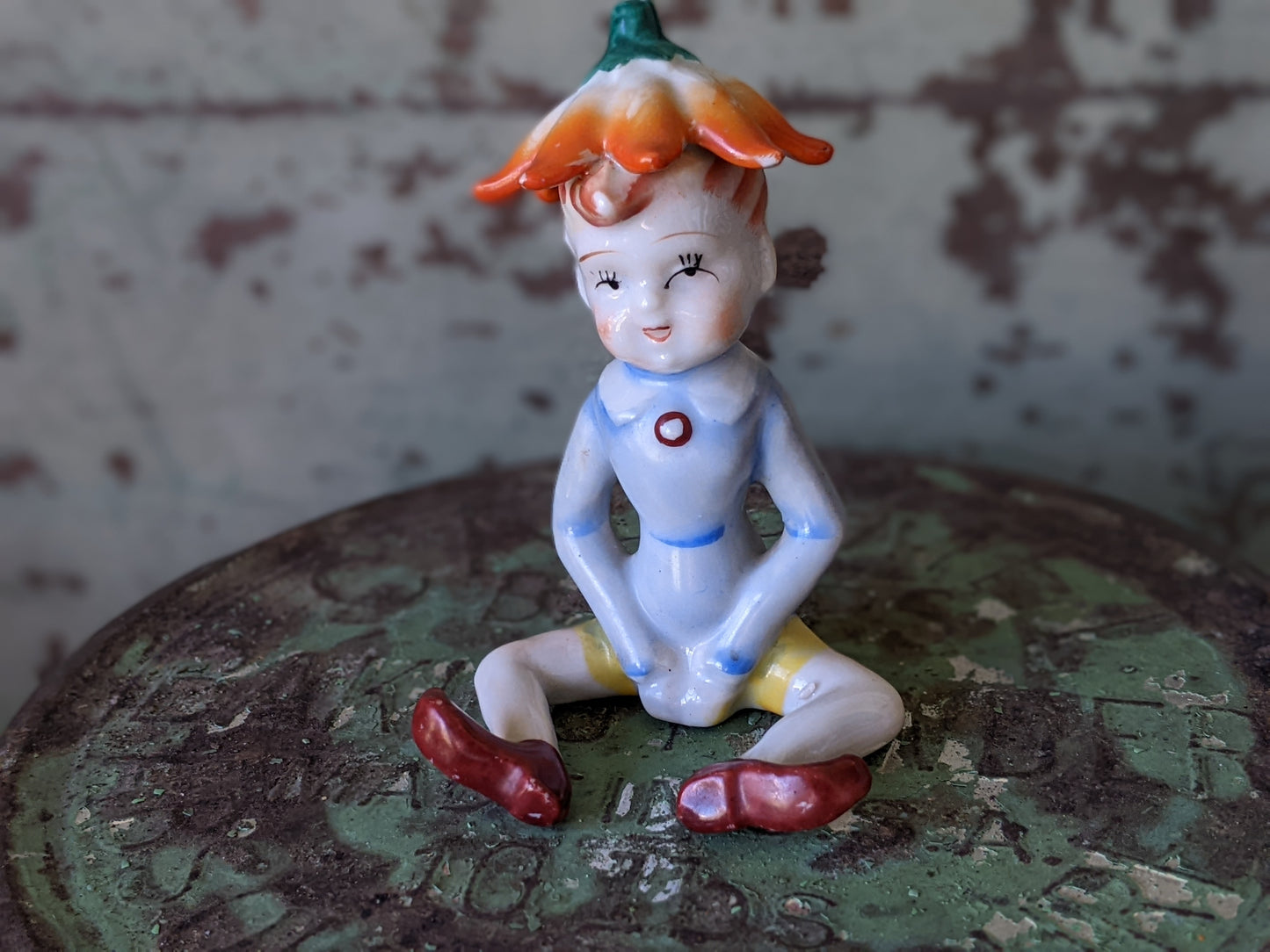 1950s Flower Blossom Pixie Elf Sitting Made In Japan **Mysterious