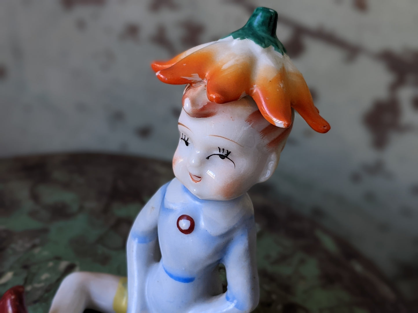 1950s Flower Blossom Pixie Elf Sitting Made In Japan **Mysterious