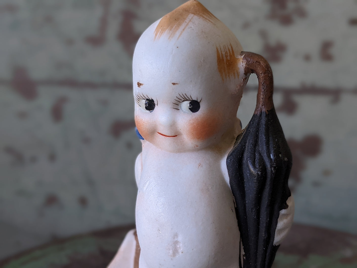 1930s Bisque Kewpie w Suitcase & Umbrella Japan **Too Cute To Travel