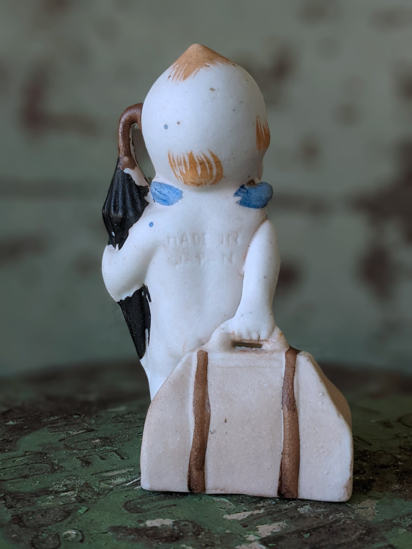 1930s Bisque Kewpie w Suitcase & Umbrella Japan **Too Cute To Travel