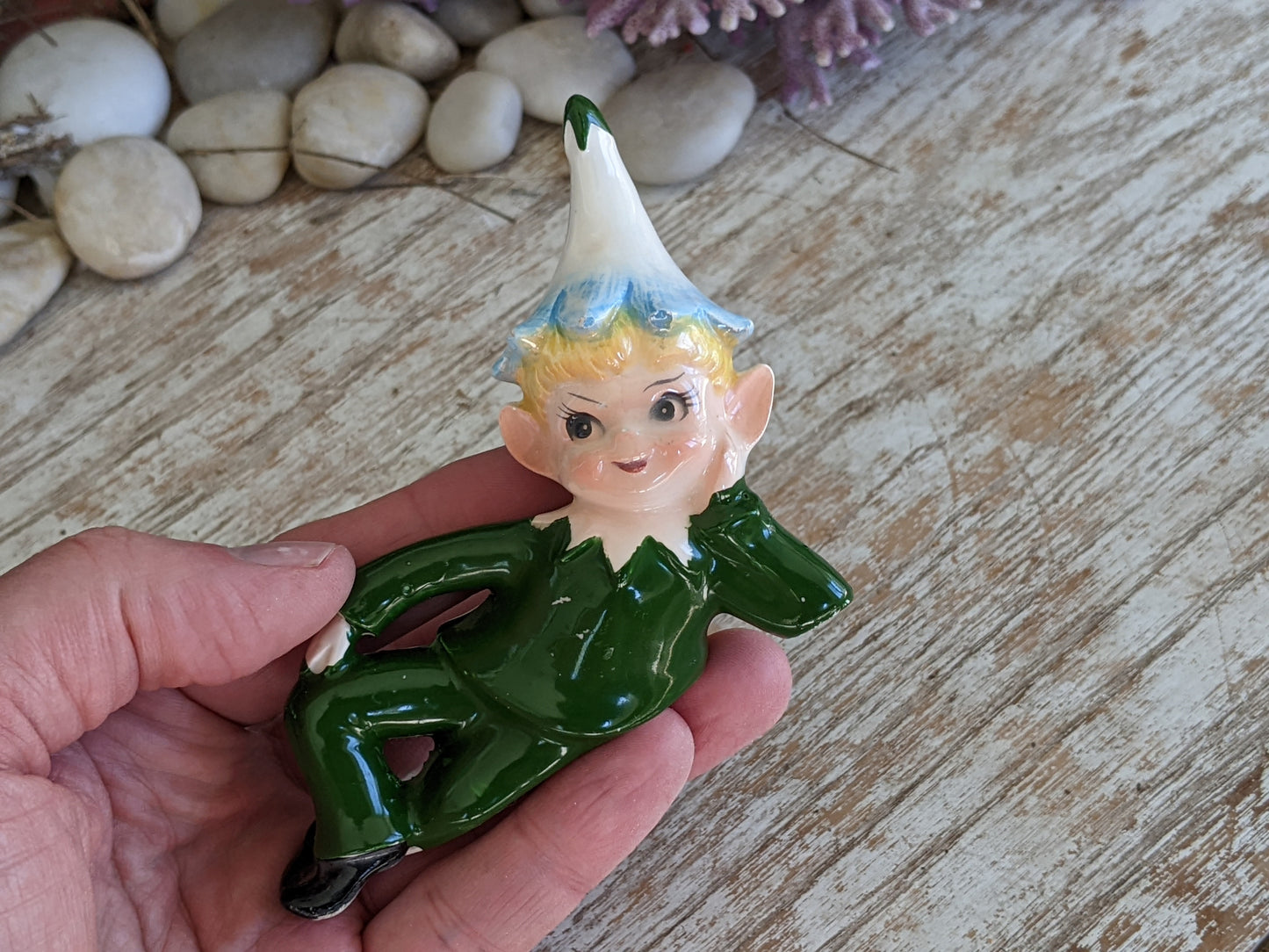 1950s Pixie Elf Blue Flower Blossom Made In Japan