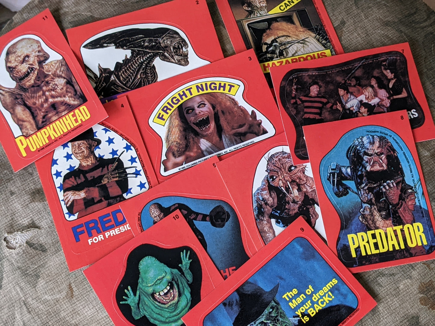 1988 Fright Flicks Ultra-Complete Collection by Topps - 90 Cards, 11 Stickers, 1 Empty Box, 4 Wax Wrappers, 1 Postcard