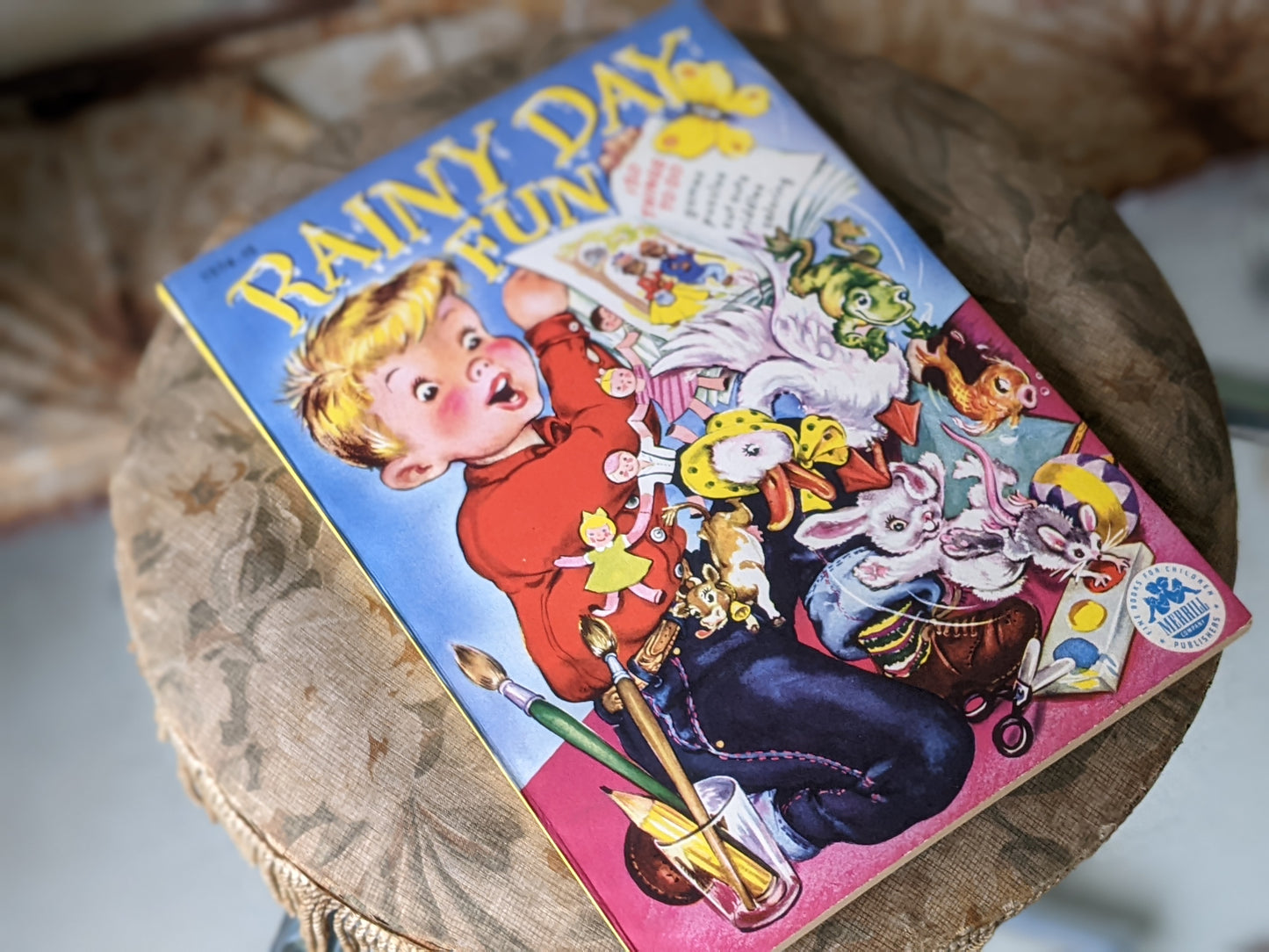 1949 Rainy Day Fun Activity Puzzles Coloring Book By Merrill #1574-15 **Amazing & Unused 48 Double-sided Pages