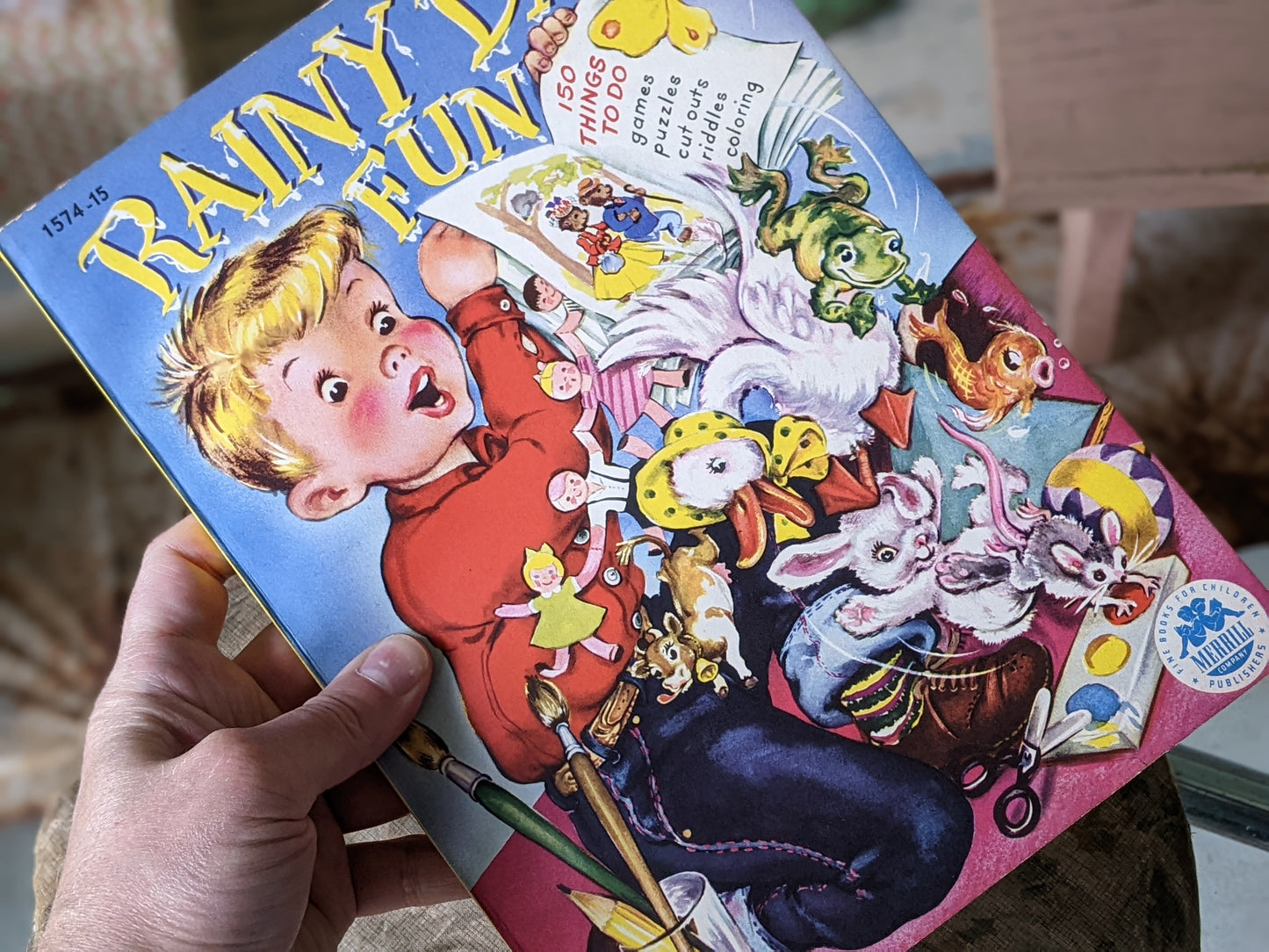 1949 Rainy Day Fun Activity Puzzles Coloring Book By Merrill #1574-15 **Amazing & Unused 48 Double-sided Pages