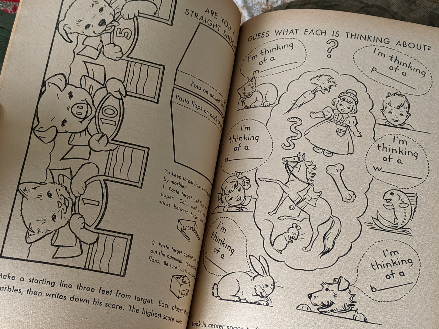 1949 Rainy Day Fun Activity Puzzles Coloring Book By Merrill #1574-15 **Amazing & Unused 48 Double-sided Pages