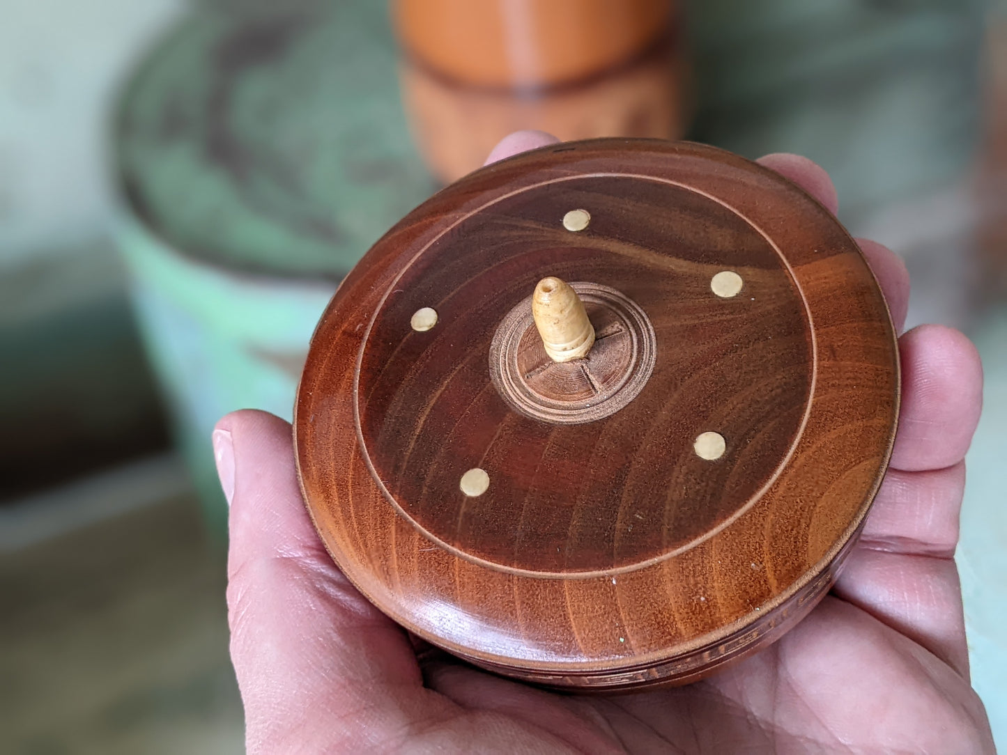 Vintage Wooden Hand Lacquered Marquetry Trinket Powder Box