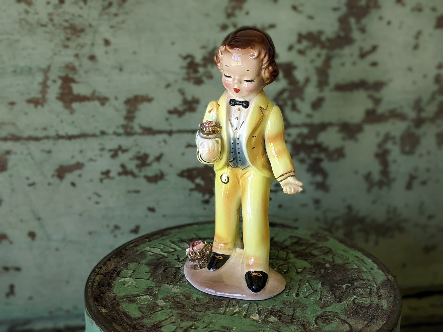 1950s Arnart Yellow Tuxedo Rose Corsage Gentleman **Adorable!!