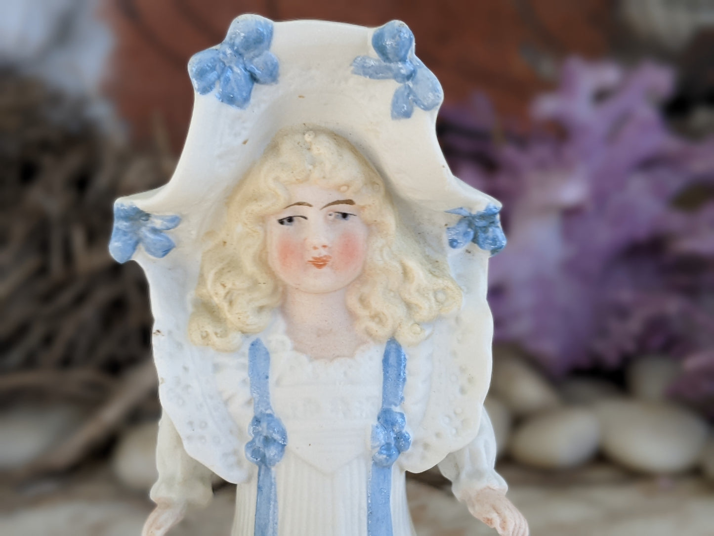 1900's Rare Bonnet Bisque Wire Jointed Doll Long Dress **Early in Rare Condition