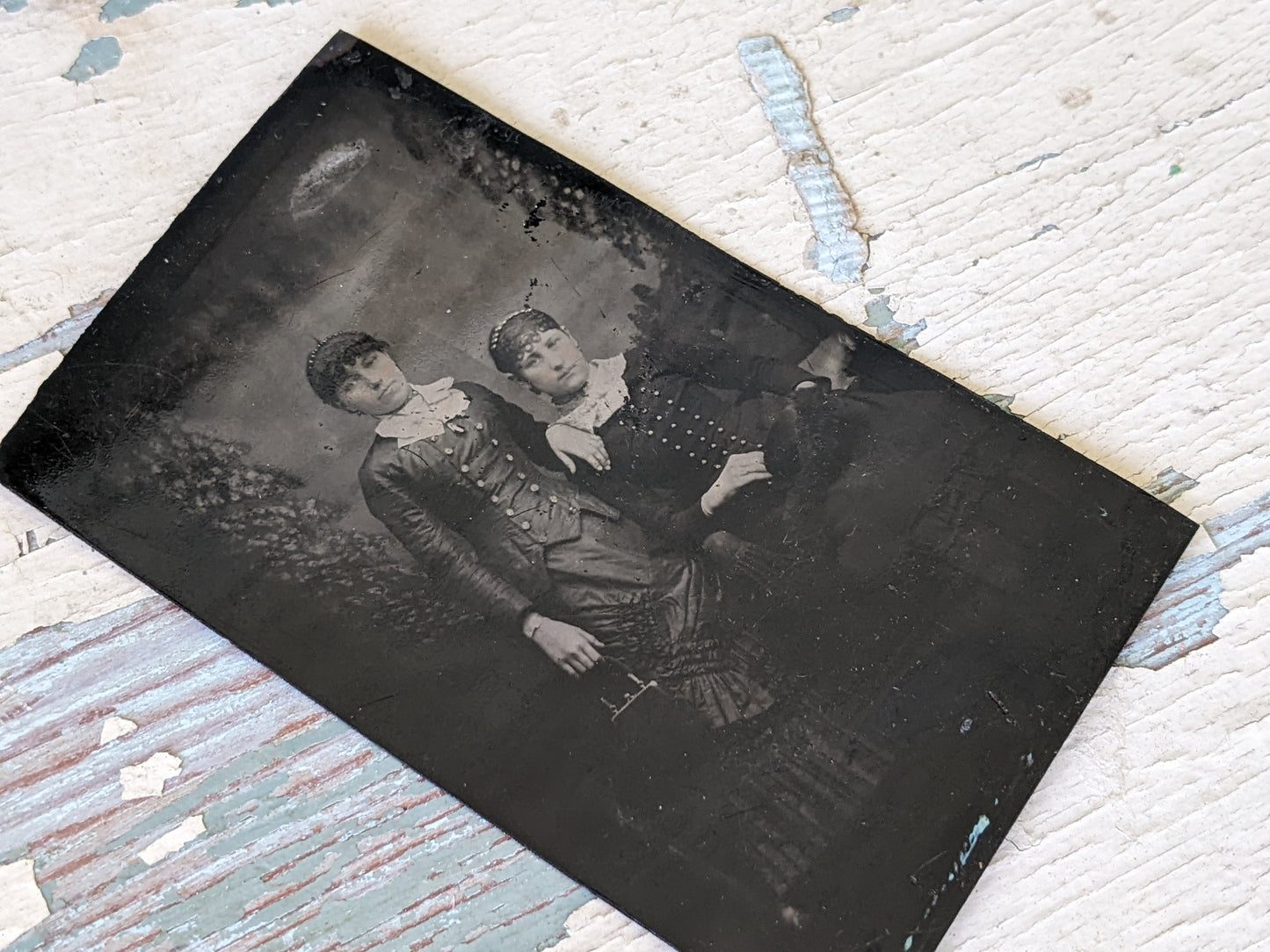 Vintage Tintype Sisters Studio Portrait
