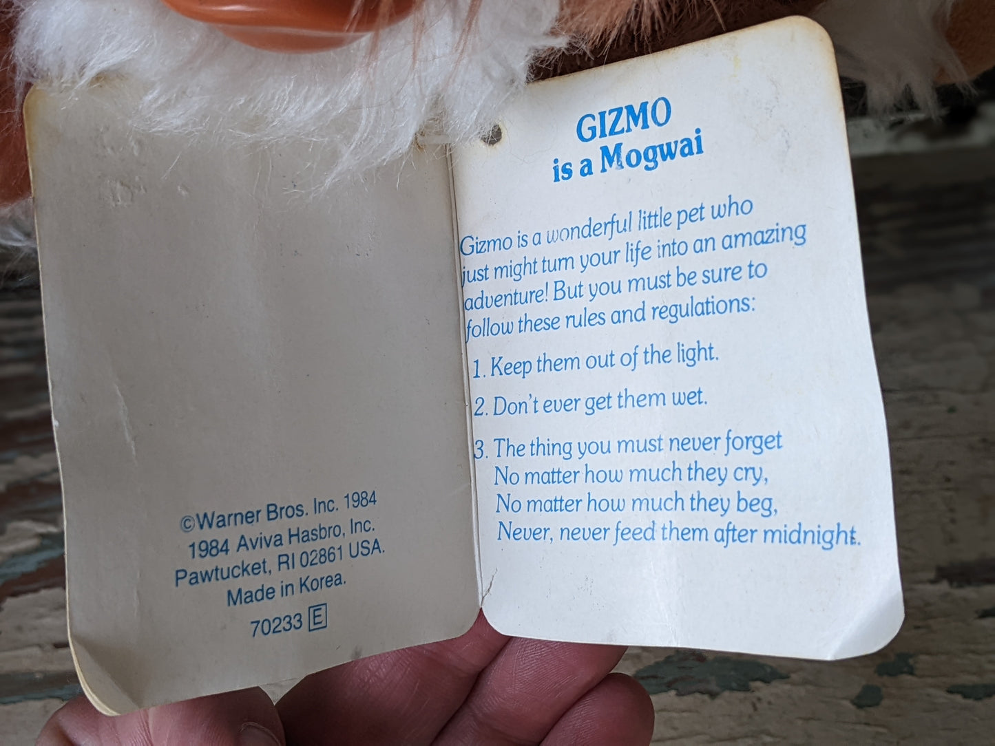 1984 Original Gizmo Squeaking Plushie by Hasbro w Original Tag