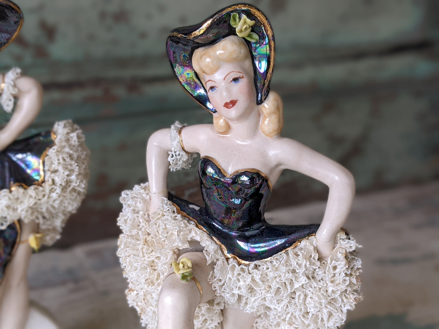 1950s Jamar Mallory **Rare Unmarked Lusterware Figurines Set of 2 **Amazing Find!!