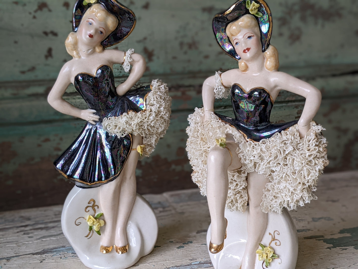 1950s Jamar Mallory **Rare Unmarked Lusterware Figurines Set of 2 **Amazing Find!!
