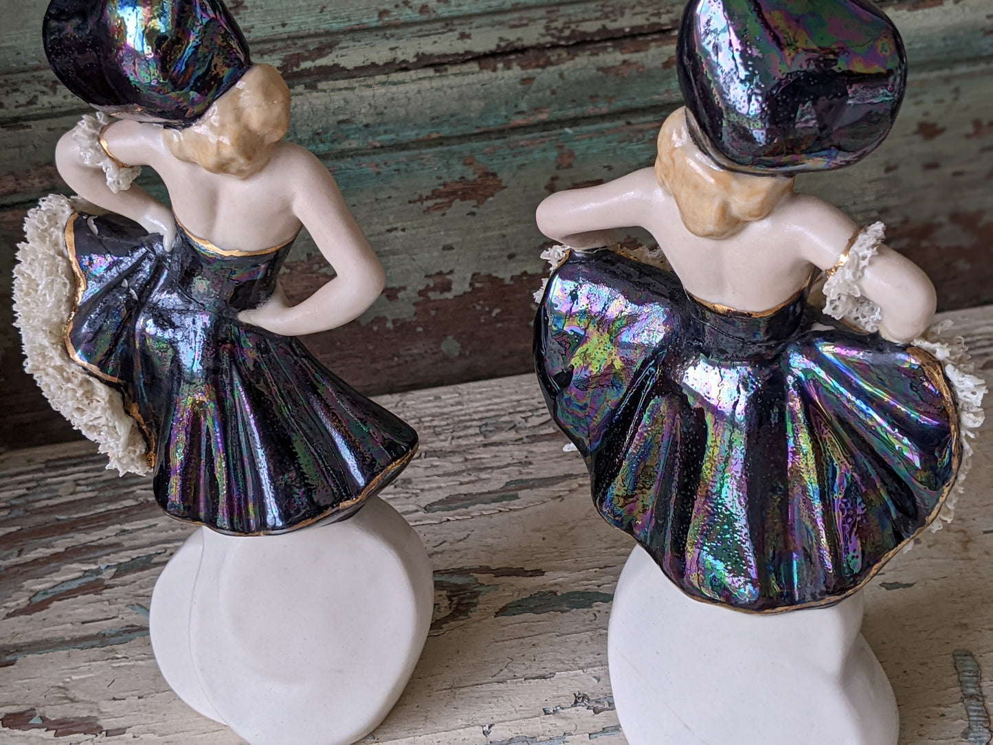 1950s Jamar Mallory **Rare Unmarked Lusterware Figurines Set of 2 **Amazing Find!!