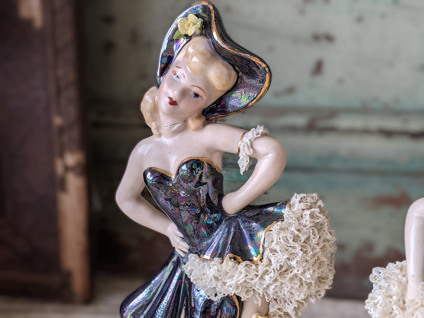 1950s Jamar Mallory **Rare Unmarked Lusterware Figurines Set of 2 **Amazing Find!!