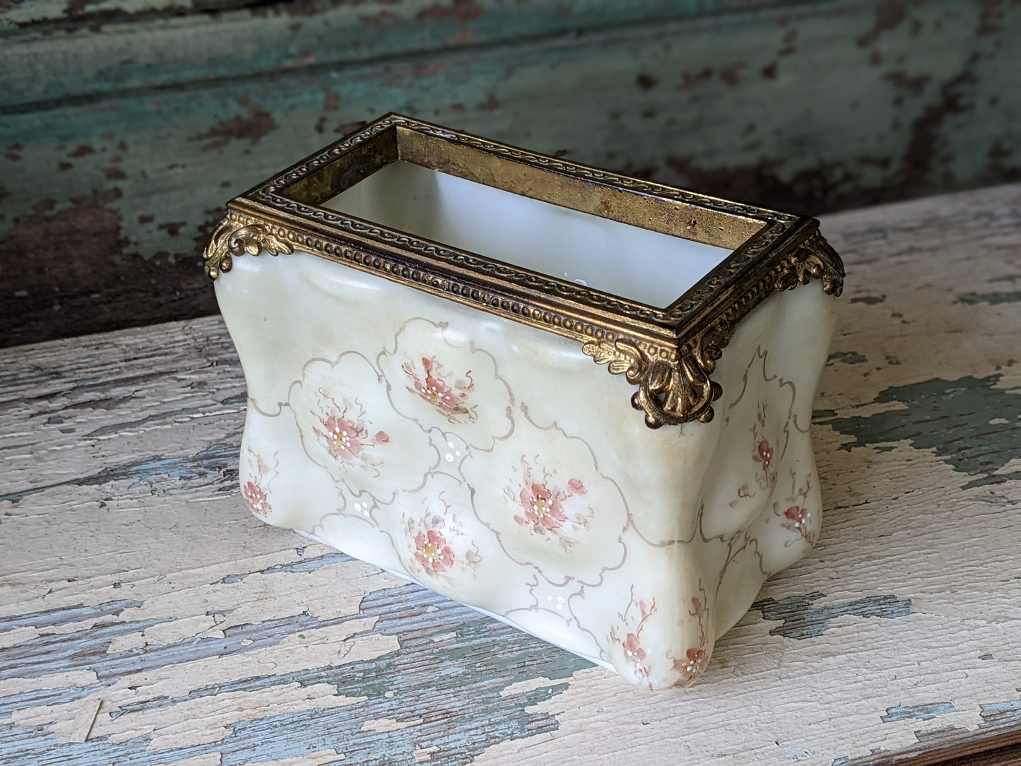 1890s - 1910s C.F. Monroe Wavecrest Victorian Glass Letter Box **Hand Painted Glass & Brass