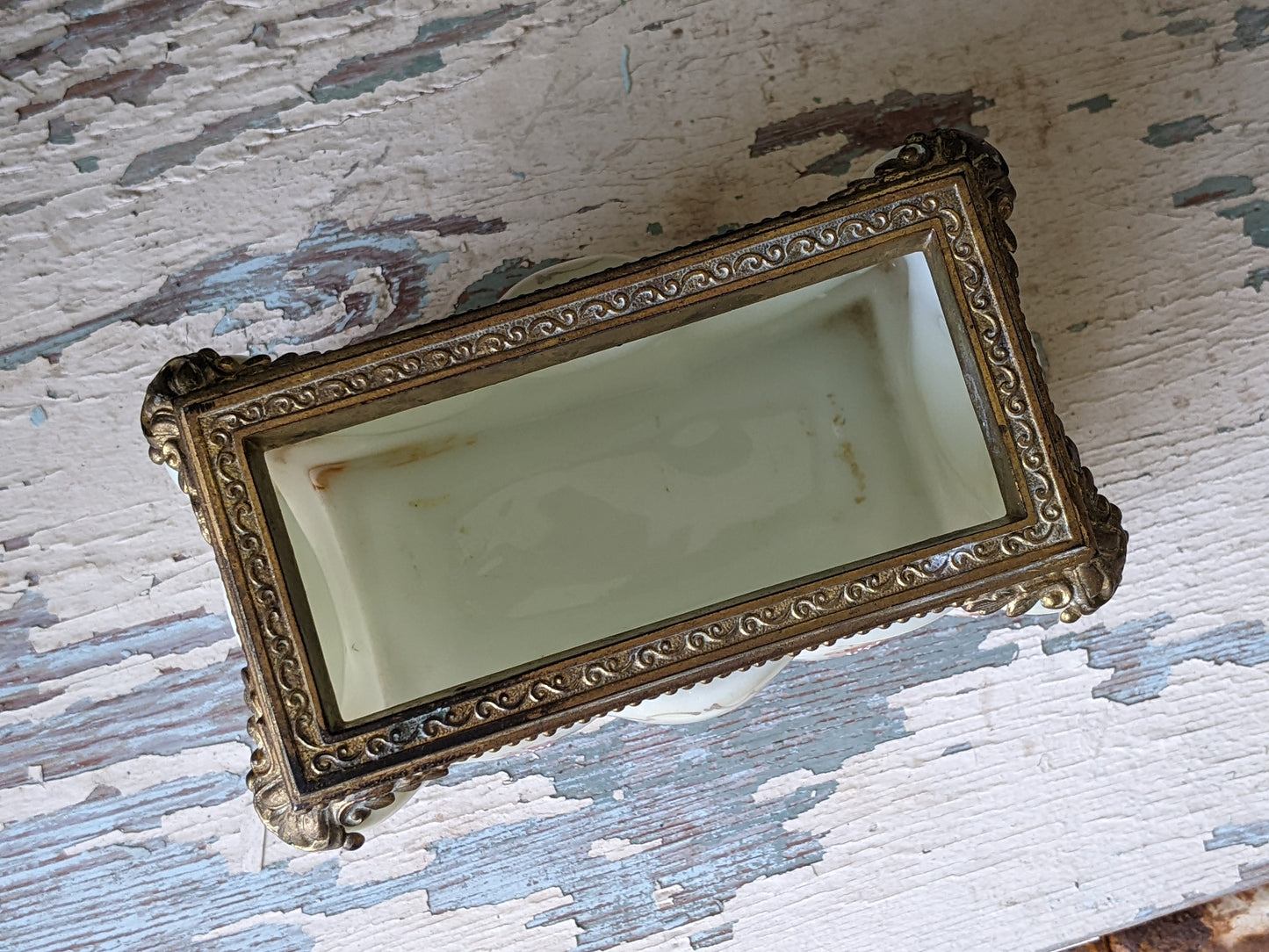 1890s - 1910s C.F. Monroe Wavecrest Victorian Glass Letter Box **Hand Painted Glass & Brass