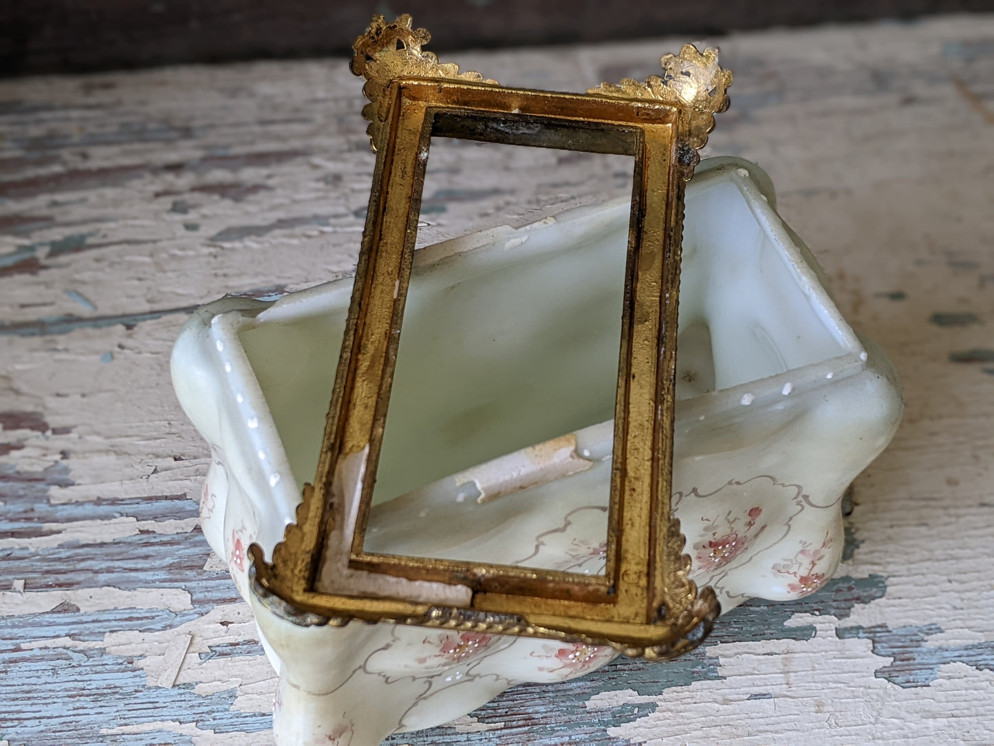 1890s - 1910s C.F. Monroe Wavecrest Victorian Glass Letter Box **Hand Painted Glass & Brass