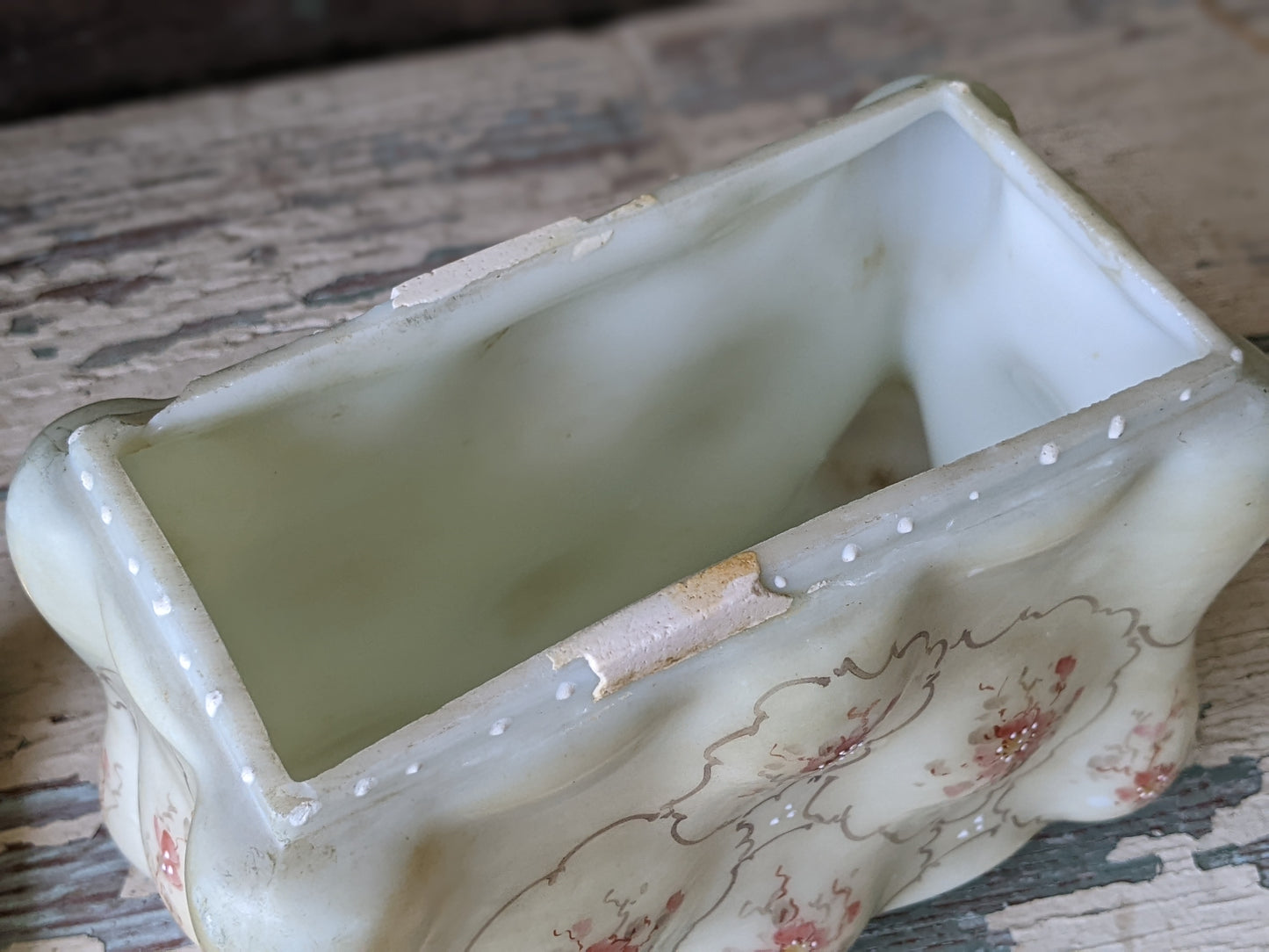 1890s - 1910s C.F. Monroe Wavecrest Victorian Glass Letter Box **Hand Painted Glass & Brass