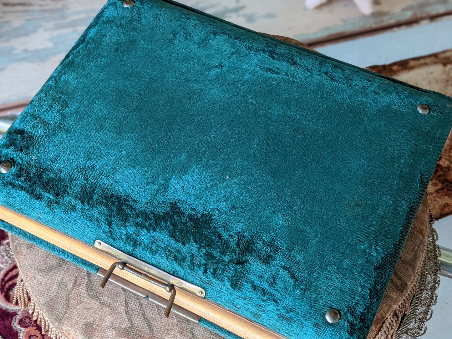 Antique Family Photo Album Teal Green Velvet Embossed Cover !! Historical Vintage Gifts !! Beautiful Gift Ideas !!