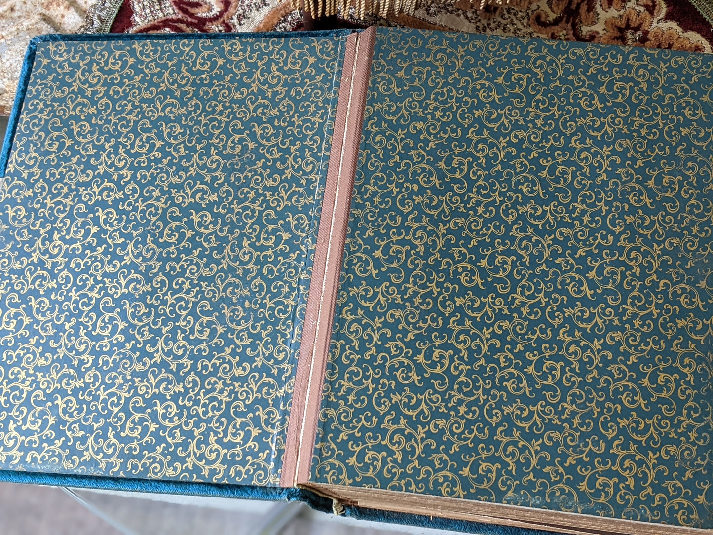 Antique Family Photo Album Teal Green Velvet Embossed Cover !! Historical Vintage Gifts !! Beautiful Gift Ideas !!