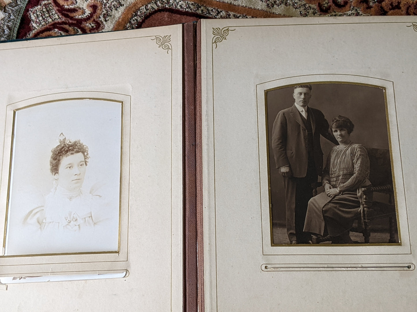 Antique Family Photo Album Teal Green Velvet Embossed Cover !! Historical Vintage Gifts !! Beautiful Gift Ideas !!