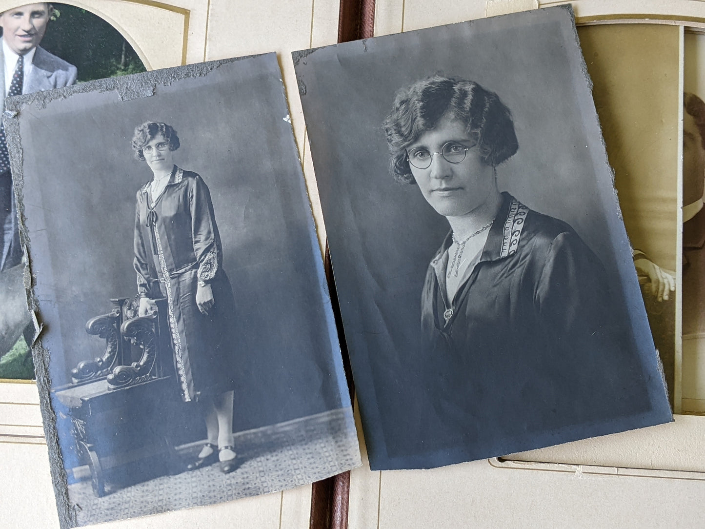 Antique Family Photo Album Teal Green Velvet Embossed Cover !! Historical Vintage Gifts !! Beautiful Gift Ideas !!