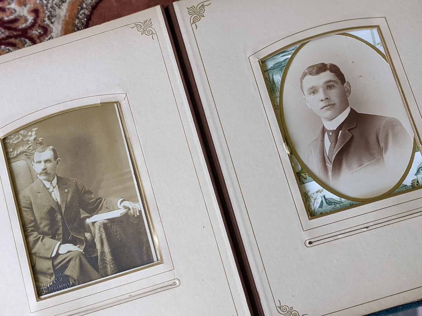 Antique Family Photo Album Teal Green Velvet Embossed Cover !! Historical Vintage Gifts !! Beautiful Gift Ideas !!