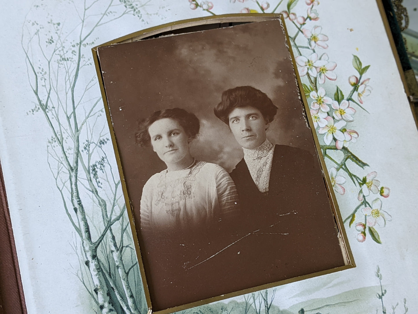 Antique Family Photo Album Teal Green Velvet Embossed Cover !! Historical Vintage Gifts !! Beautiful Gift Ideas !!