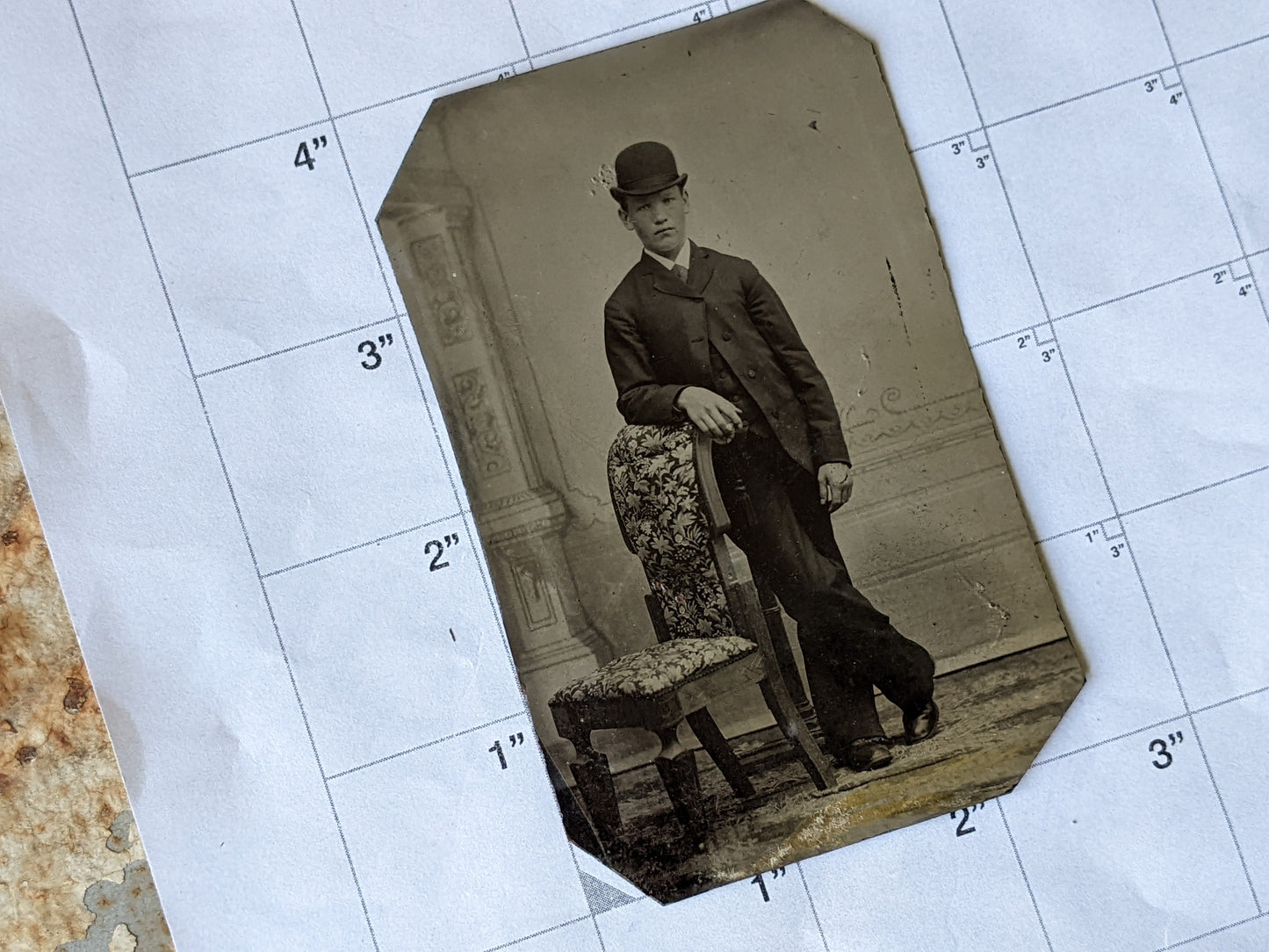 Vintage Tintype Studio Portrait Young Man Bolo Hat