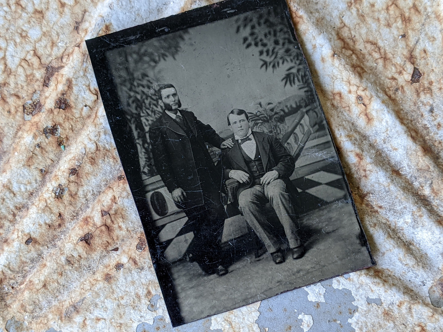 Vintage Tintype Studio Portrait Two Men