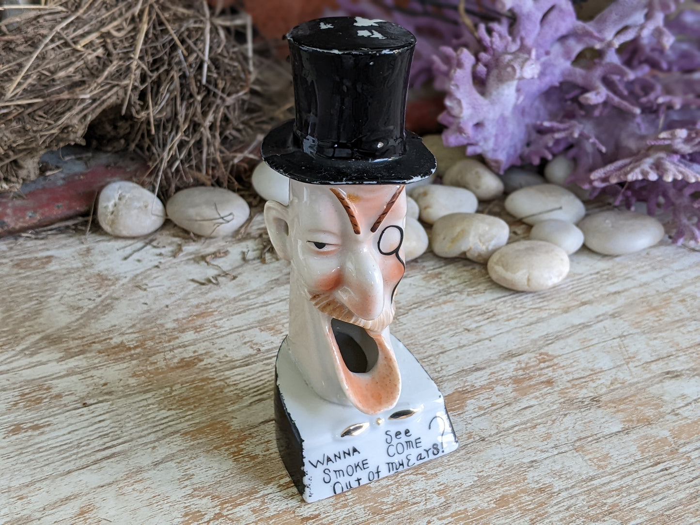 1910s Schafer & Vater Ashtray *Out of My Ears* W Top Hat