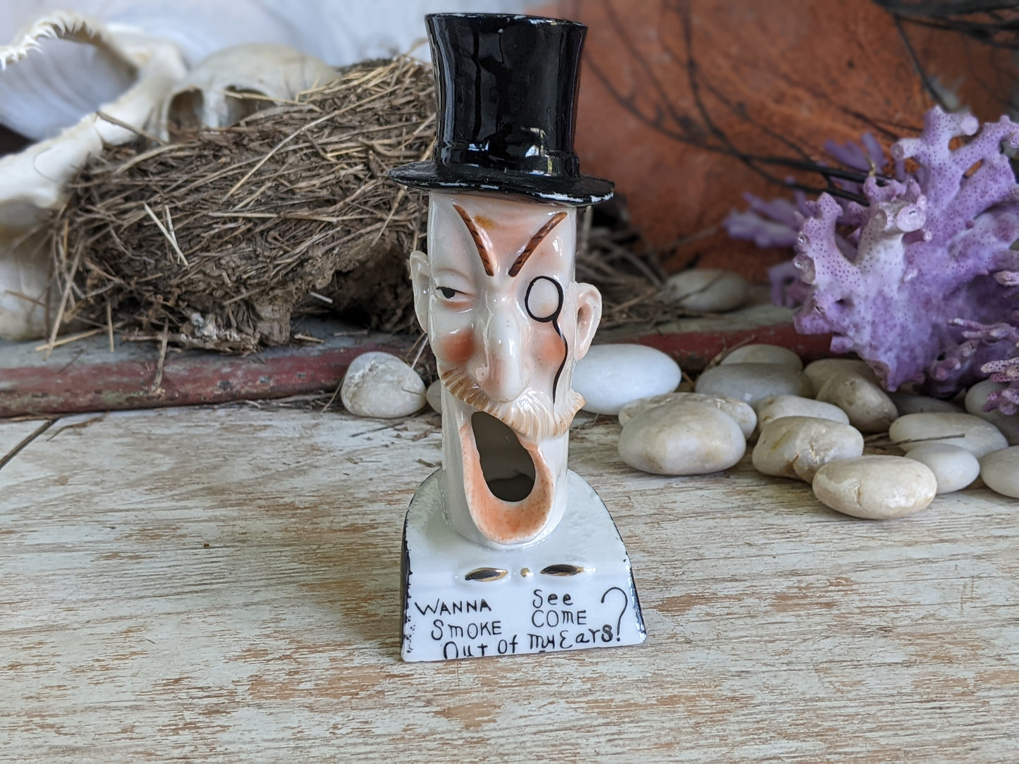1910s Schafer & Vater Ashtray *Out of My Ears* W Top Hat