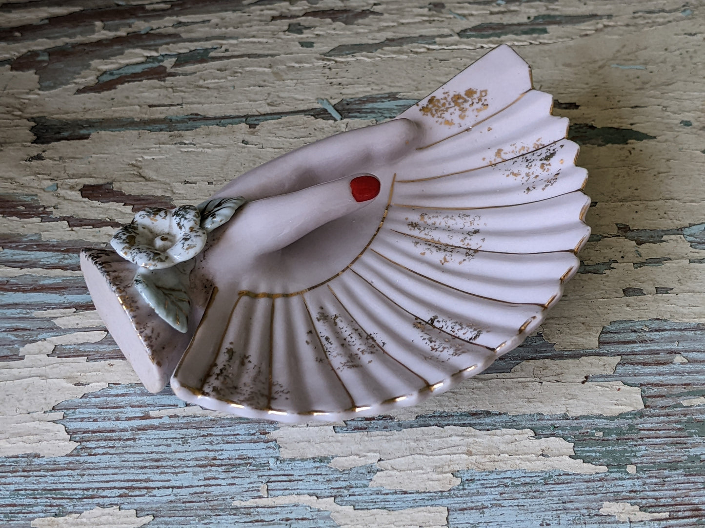 1950s Trinket Ring Dish Jewelry Tray Fan Oriental Asian !! Awesome Vintage Gifts !! Beautifully Crafted !!