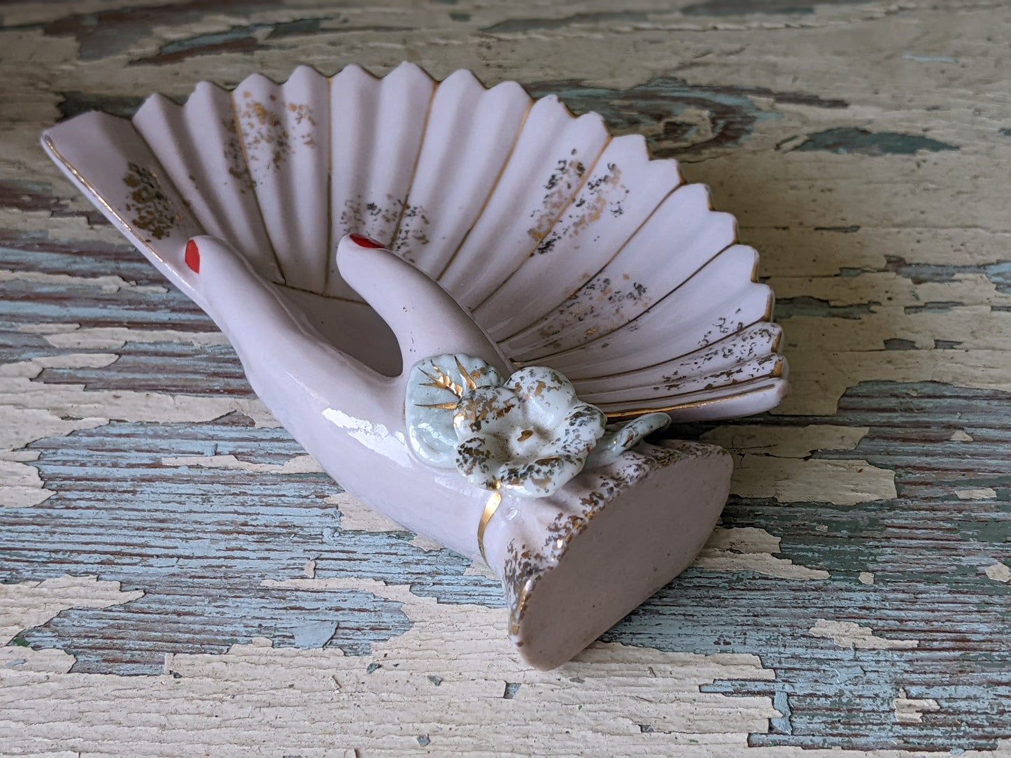 1950s Trinket Ring Dish Jewelry Tray Fan Oriental Asian !! Awesome Vintage Gifts !! Beautifully Crafted !!