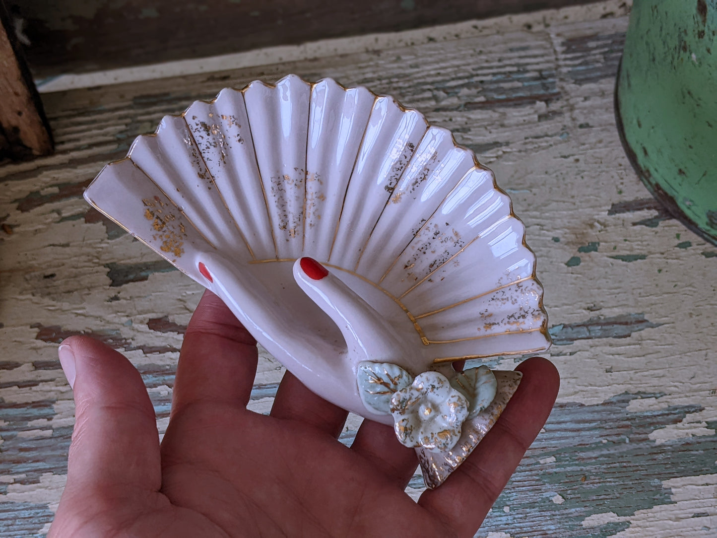1950s Trinket Ring Dish Jewelry Tray Fan Oriental Asian !! Awesome Vintage Gifts !! Beautifully Crafted !!