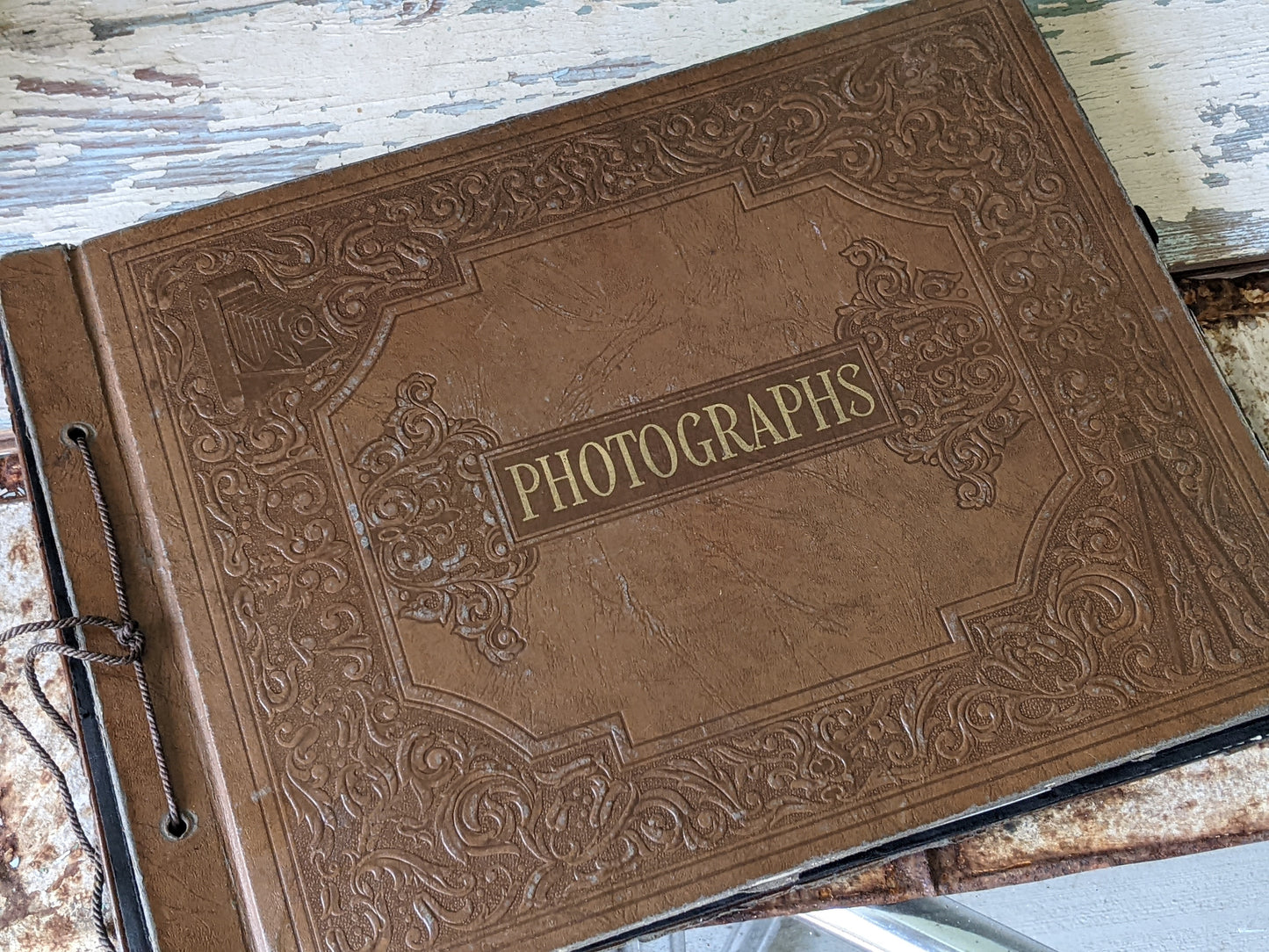 Vintage Photo Album w Over 200+ Photos of Family Leather Cover