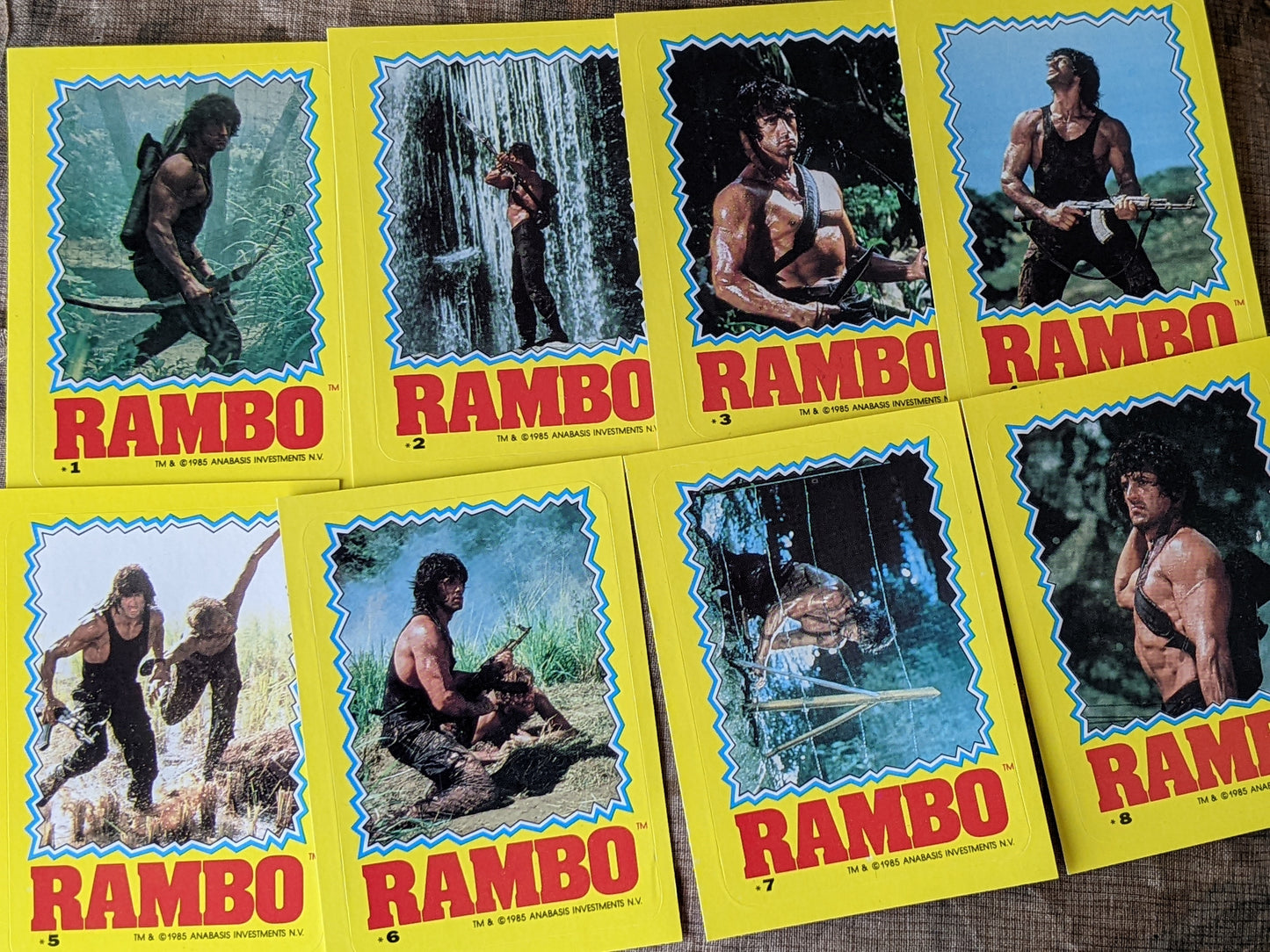 1985 RAMBO First Blood Part 2 Complete 22 Sticker Set by Topps