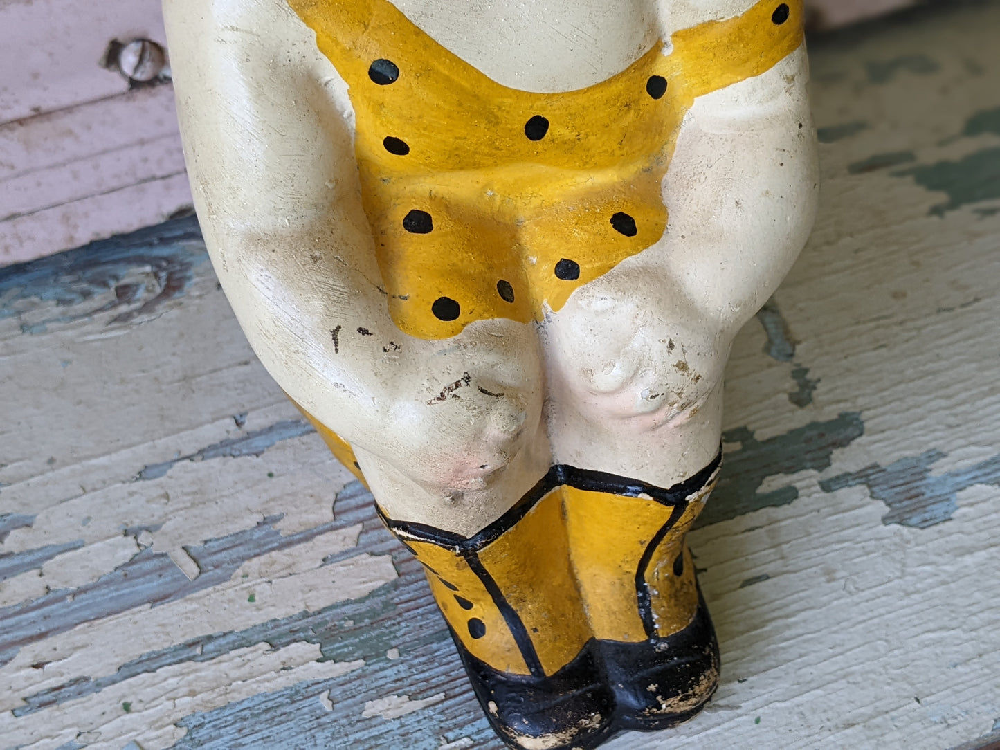 1926 **Rare Original Chalkware Girl Sun Dress & Boots State Fair Yellow Orange