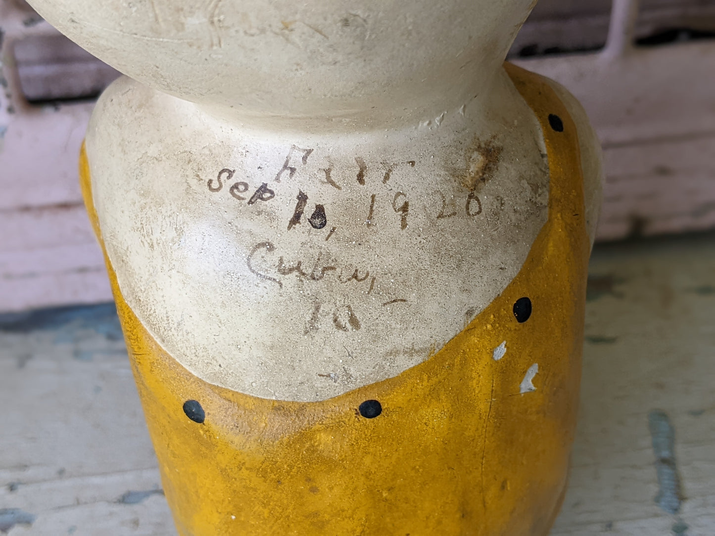 1926 **Rare Original Chalkware Girl Sun Dress & Boots State Fair Yellow Orange