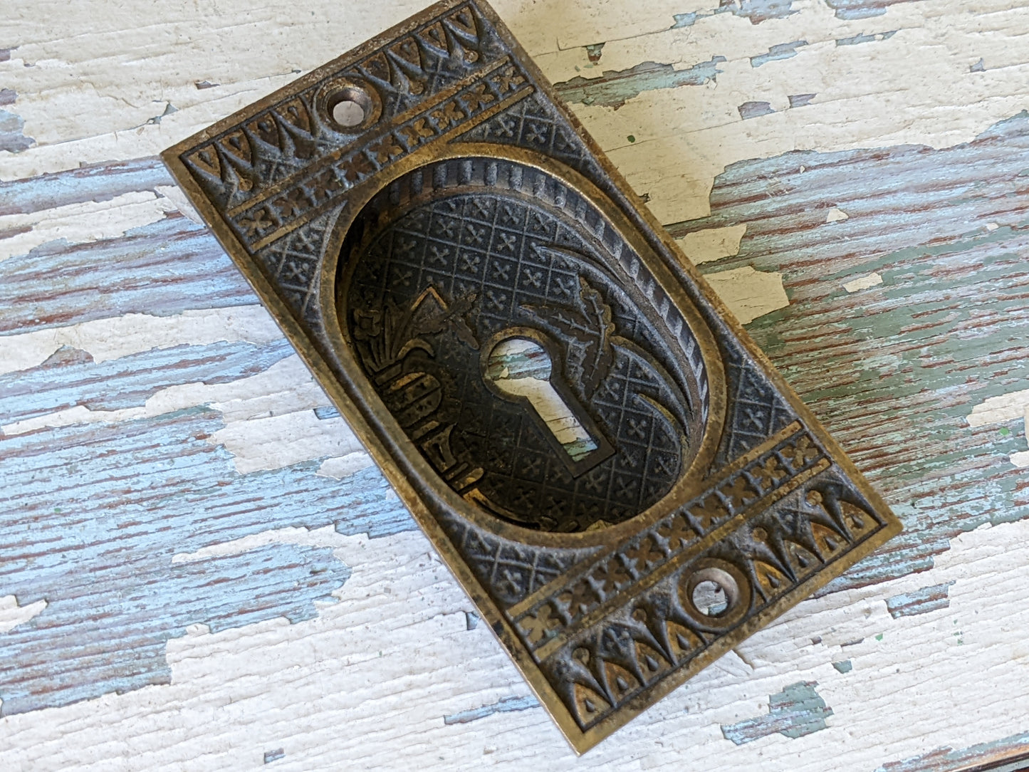 1886 Pocket Door Plate "Broken Leaf" by Lockwood