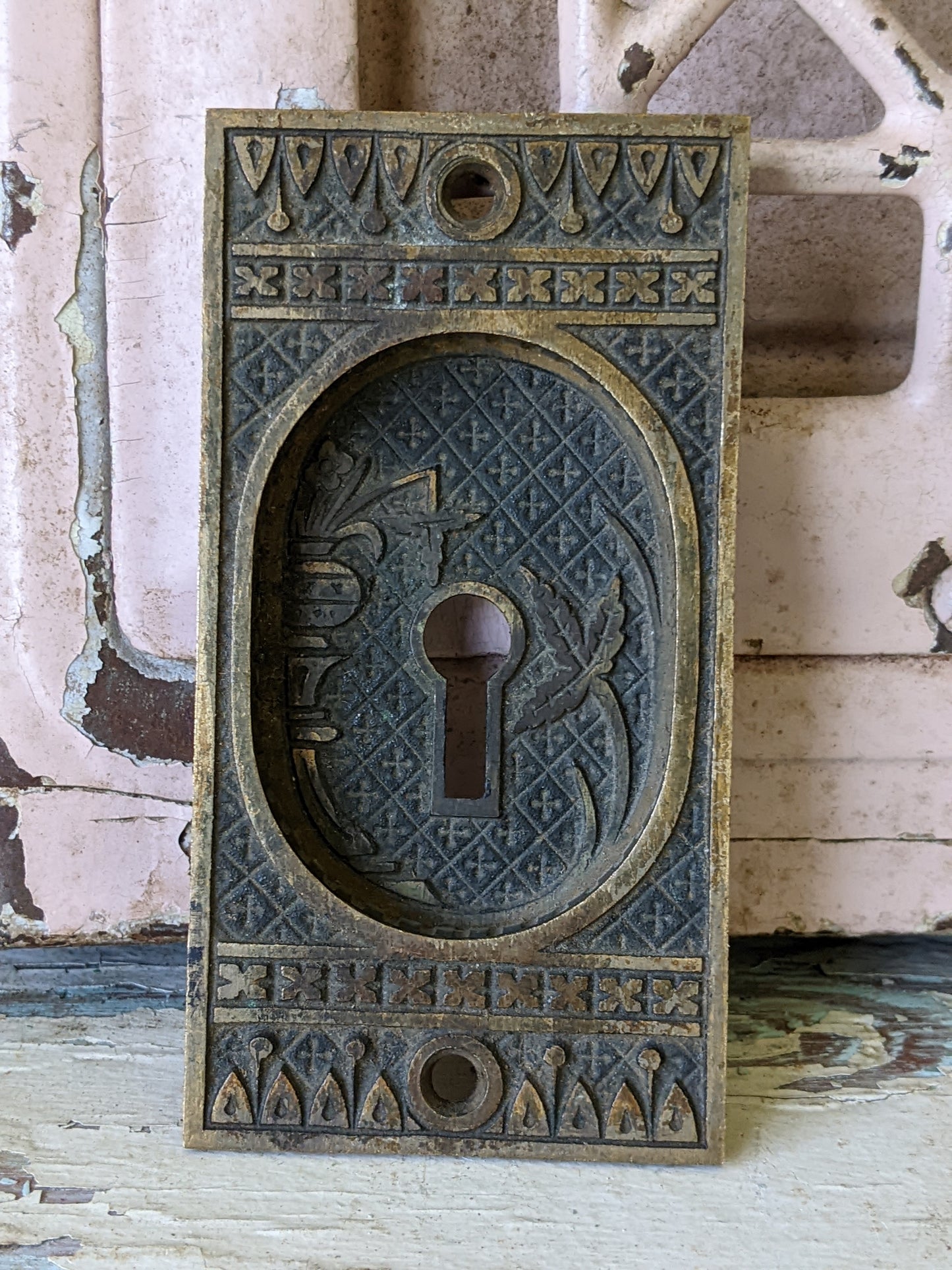 1886 Pocket Door Plate "Broken Leaf" by Lockwood