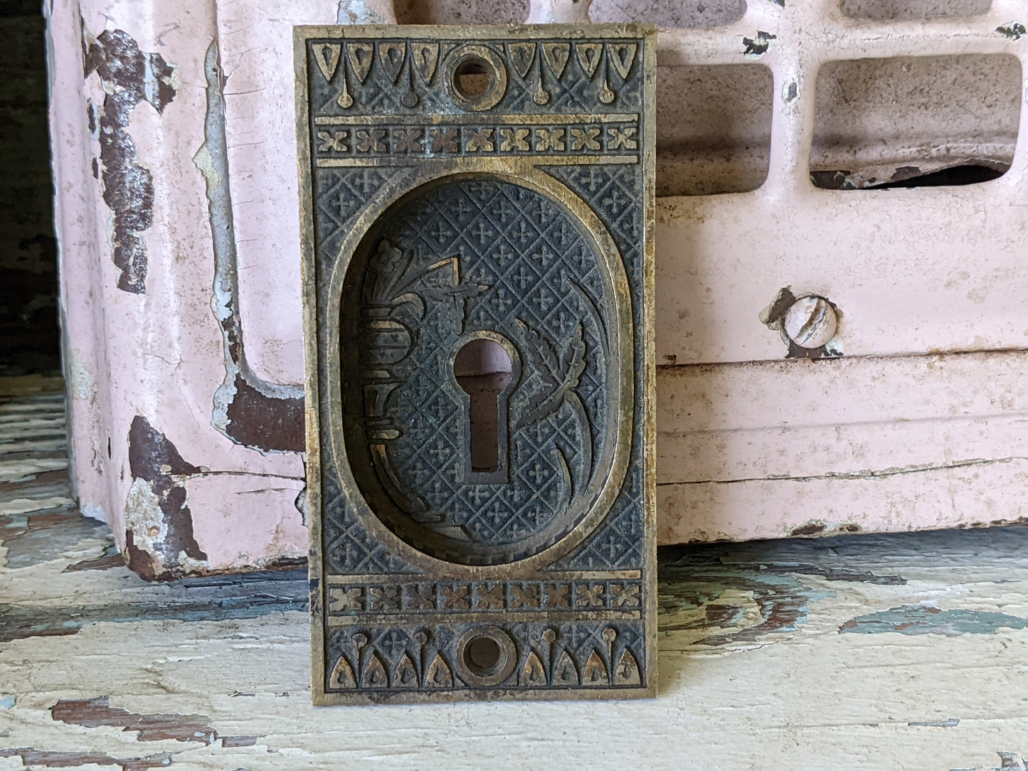 1886 Pocket Door Plate "Broken Leaf" by Lockwood
