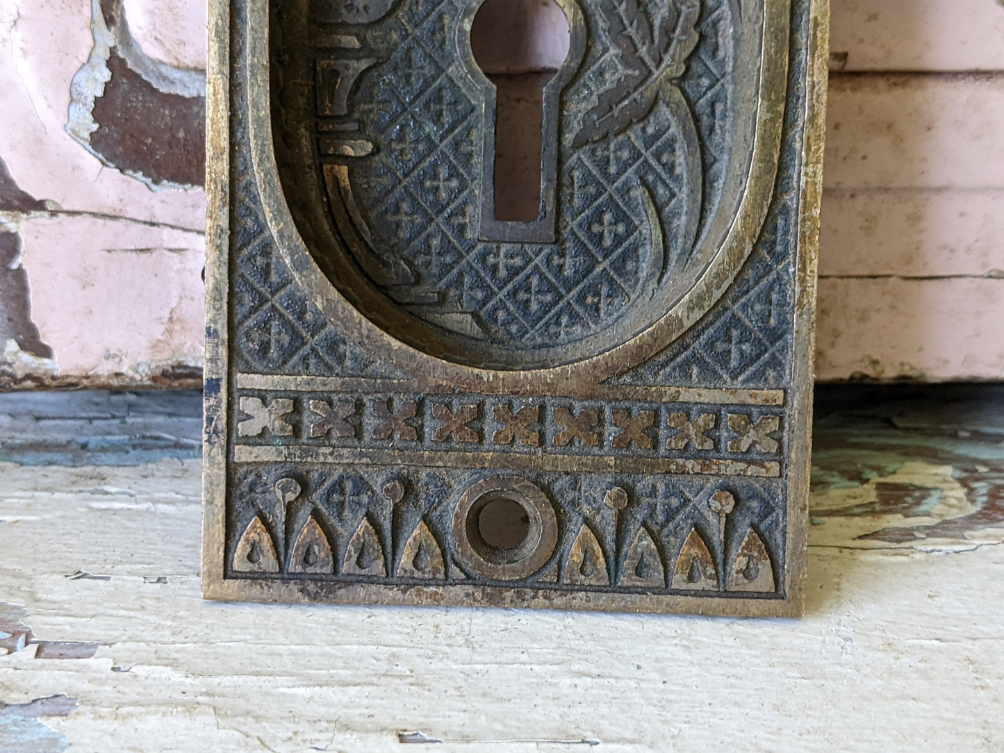 1886 Pocket Door Plate "Broken Leaf" by Lockwood