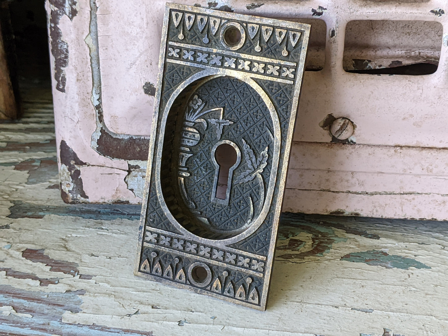 1886 Pocket Door Plate "Broken Leaf" by Lockwood