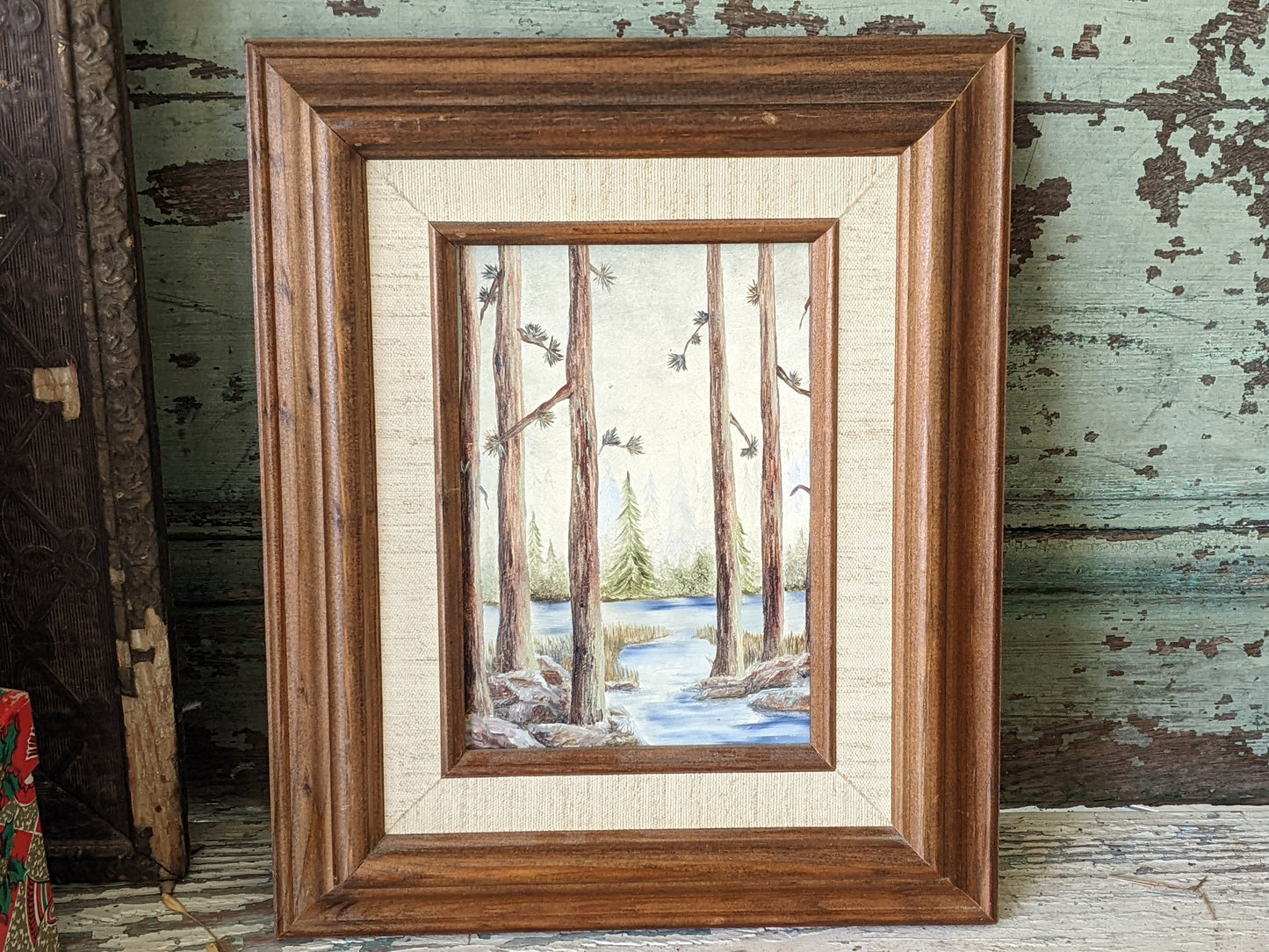 Vintage Original Painting of Forest Creek Water Acrylic on Panel Board Framed !! Sweet Vintage Gifts & Collectibles