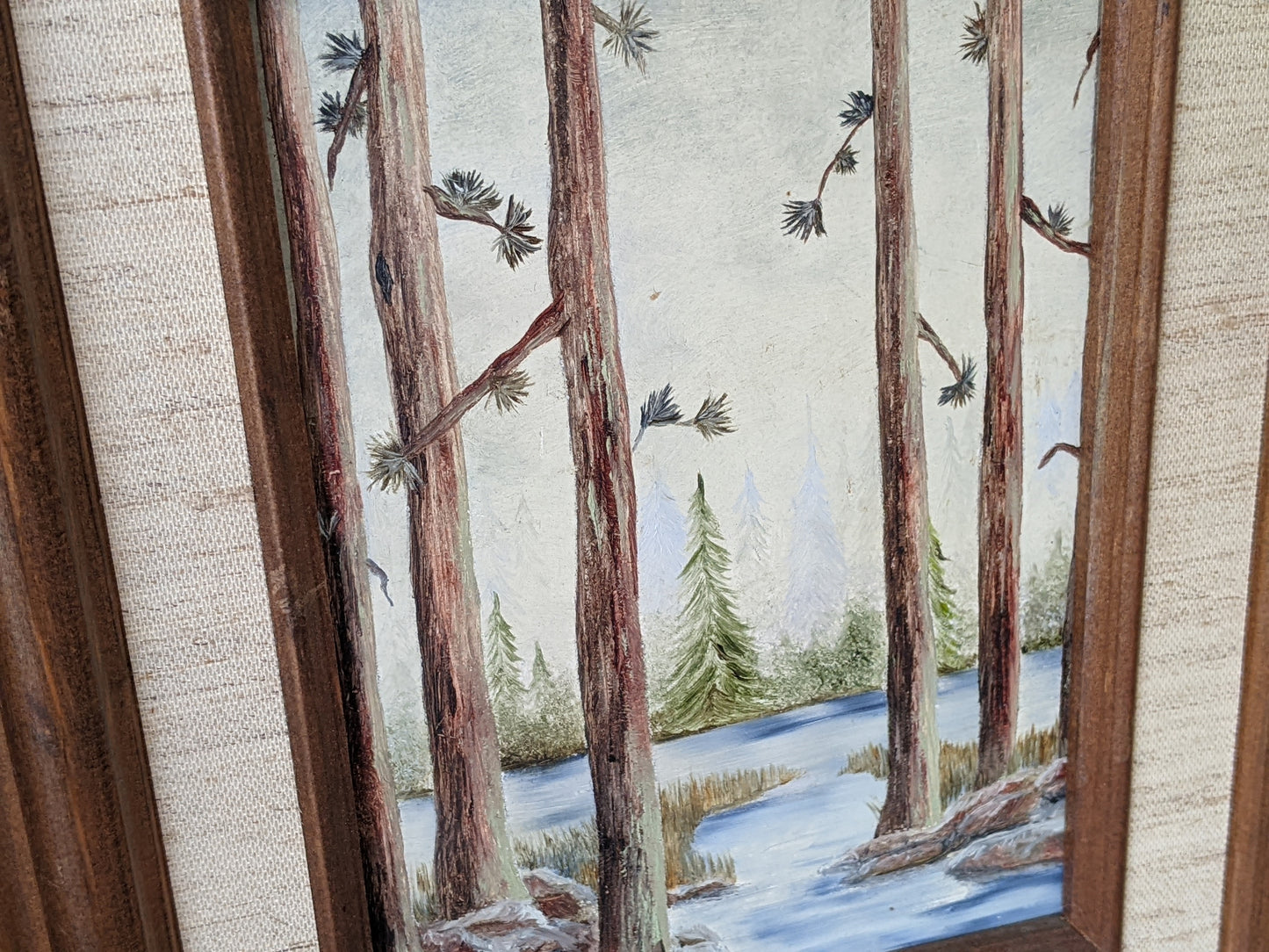 Vintage Original Painting of Forest Creek Water Acrylic on Panel Board Framed !! Sweet Vintage Gifts & Collectibles
