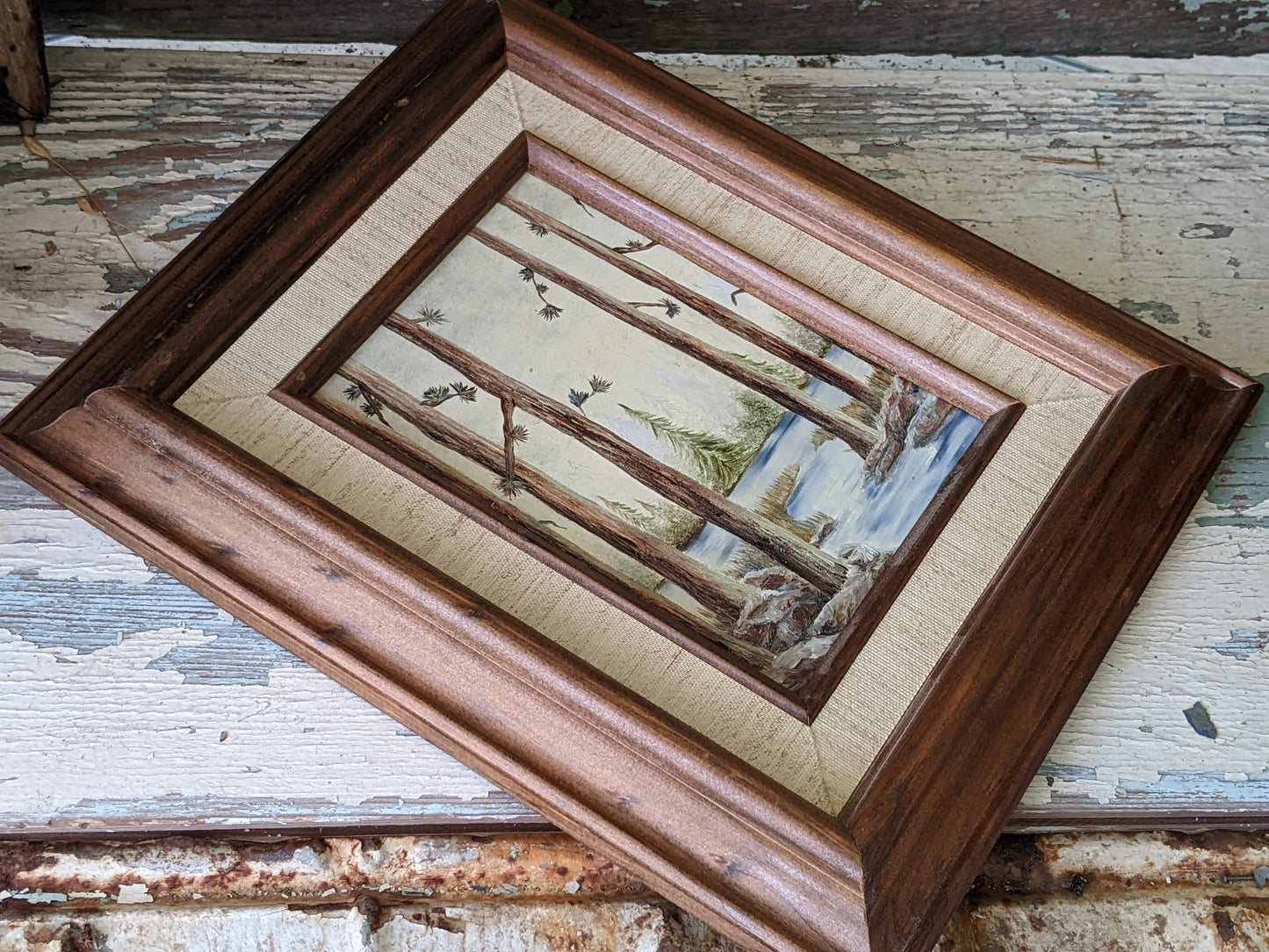 Vintage Original Painting of Forest Creek Water Acrylic on Panel Board Framed !! Sweet Vintage Gifts & Collectibles